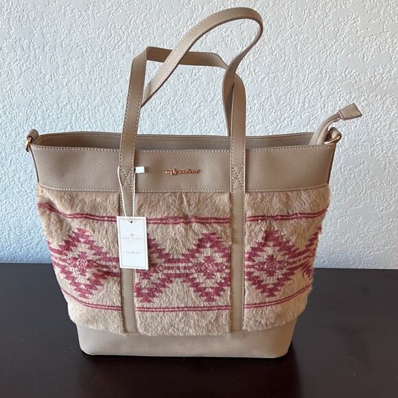 Simply Southern Tan Sherpa Fur Aztec Tote Purse Westerncore Cowgirl NWT - Picture 1 of 11